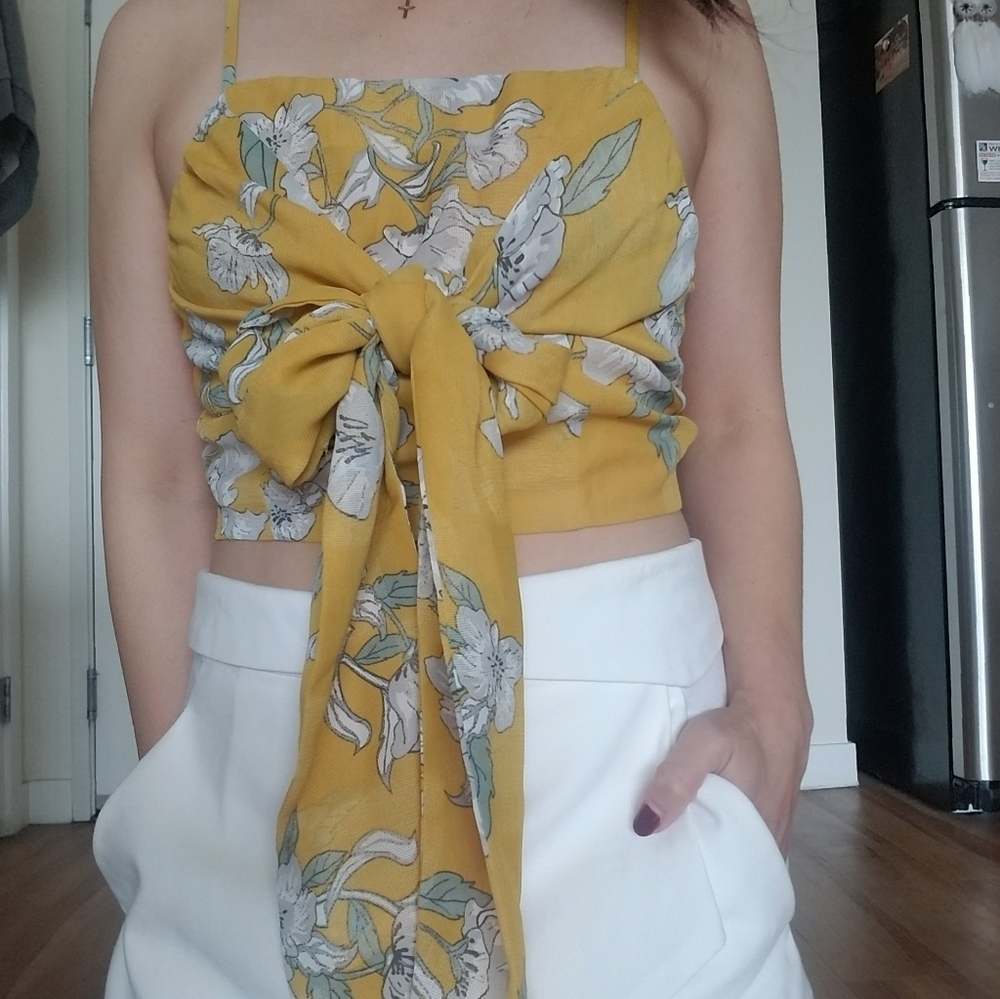 Yellow floral print top